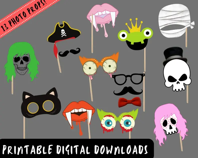 Halloween Photo Booth Props and Decorations - Printable Props and Banner