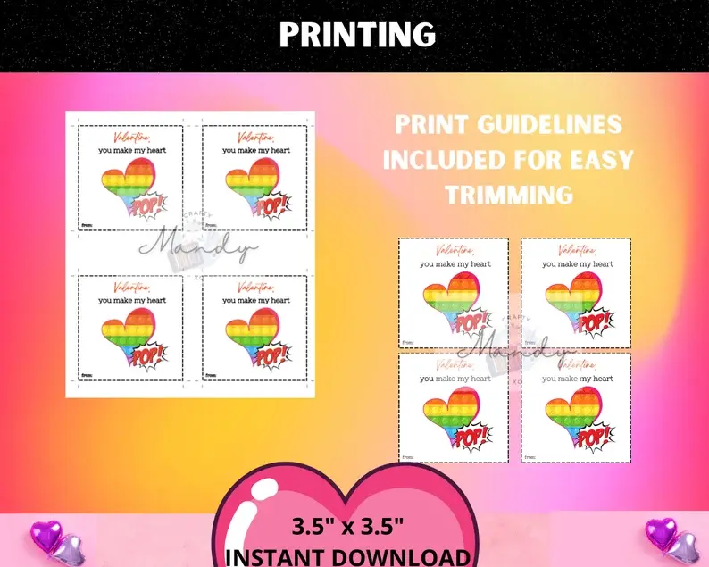 Thumbnail: Pop It Valentine Tags, Kids School Valentines Day Pop It Tags