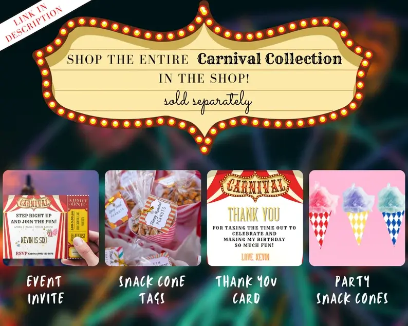 Thumbnail: EDITABLE Carnival Water Bottle Labels, Carnival Party Carnival Themed