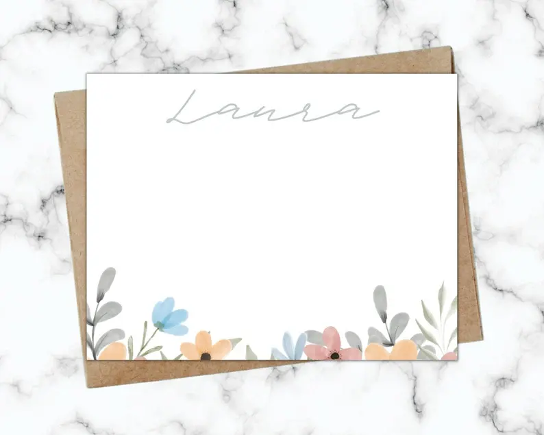 Pastel Floral Script Personalized Stationery Set | Personalized Stationery