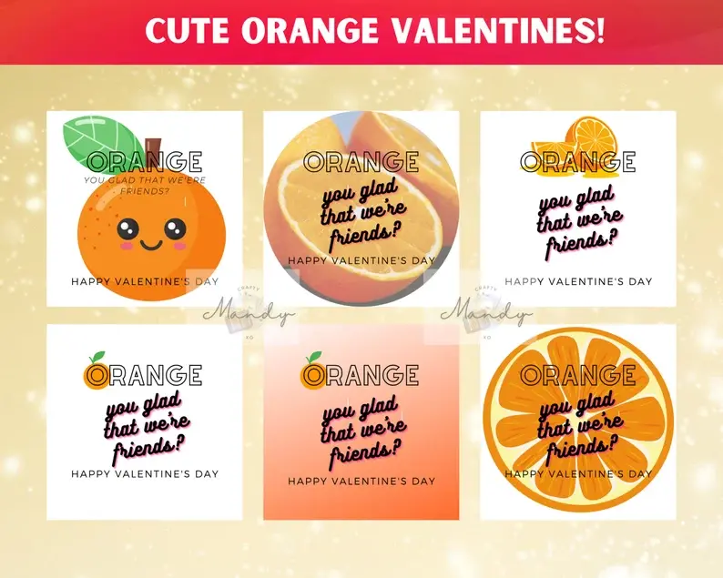 Cute Orange Valentines Day No-Candy Treat Printable Tags, Valentine Tags