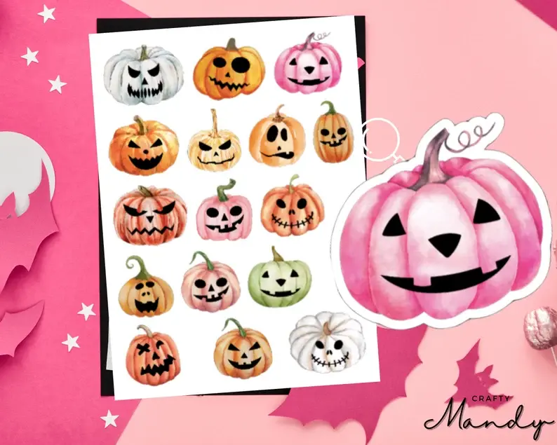 Pumpkin Watercolor Funny Faces 16 pc Sticker Set - Halloween Pumpkin Stickers
