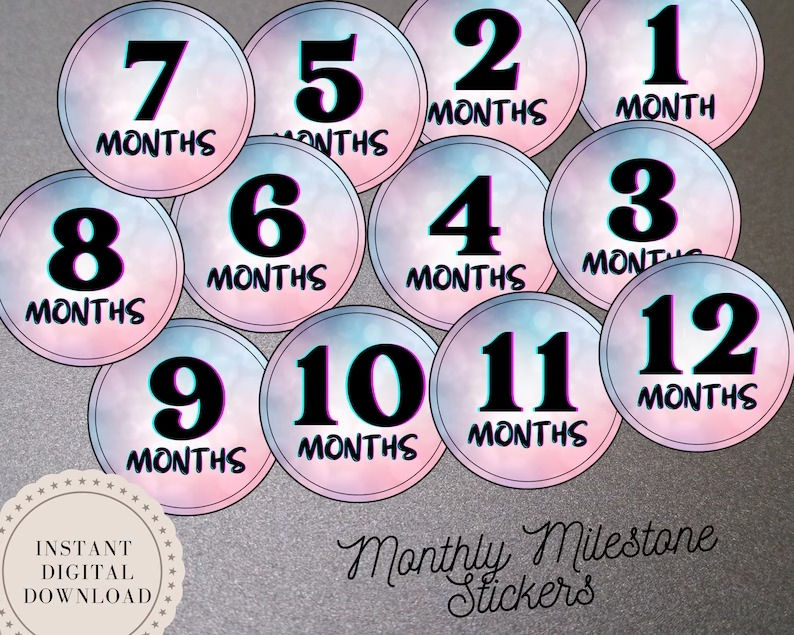 Thumbnail: Gender Neutral Baby Monthly Milestone Stickers, Milestone Cards