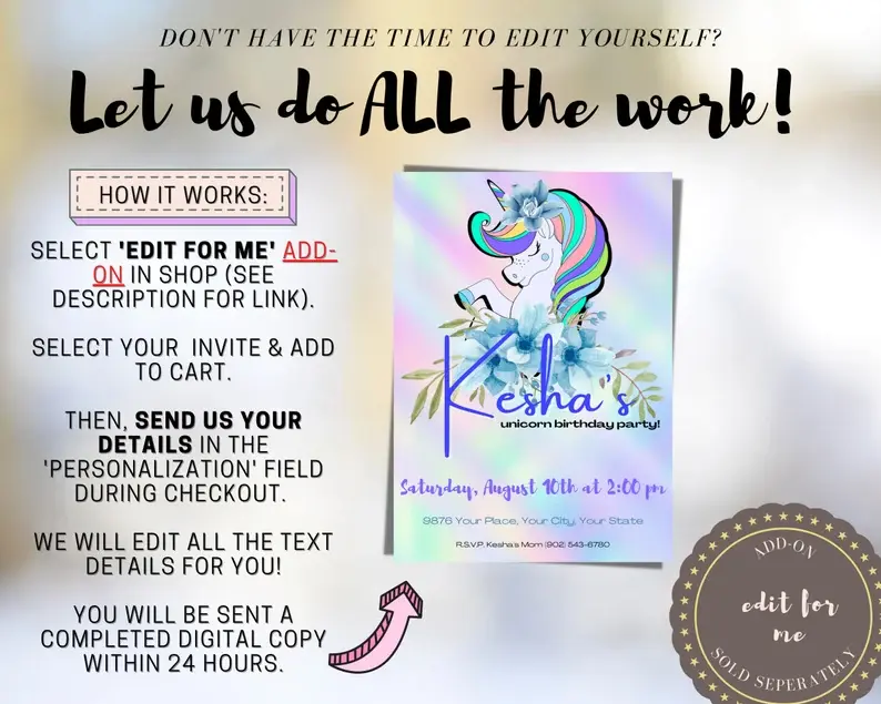 Thumbnail: EDITABLE Unicorn Birthday Invitation, Unicorn Birthday