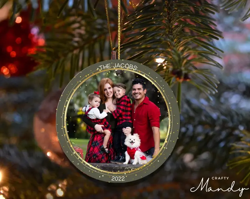 Holiday Family Photo Personalized Ornament | Ceramic Ornament
