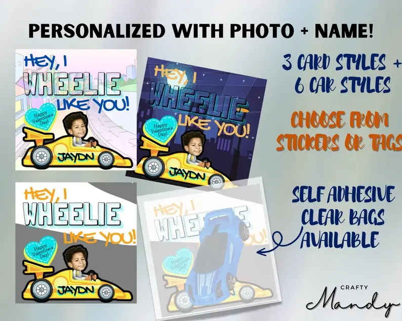 Kids Valentine Cards - Personalized Photo + Name Valentine Cards