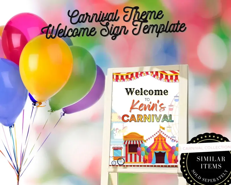 Thumbnail: EDITABLE CARNIVAL First Birthday Photo Banner, , Carnival Themed