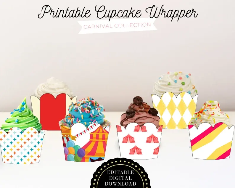 CARNIVAL Cupcake Wrapper | Scalloped Edge Cupcake Wrapper