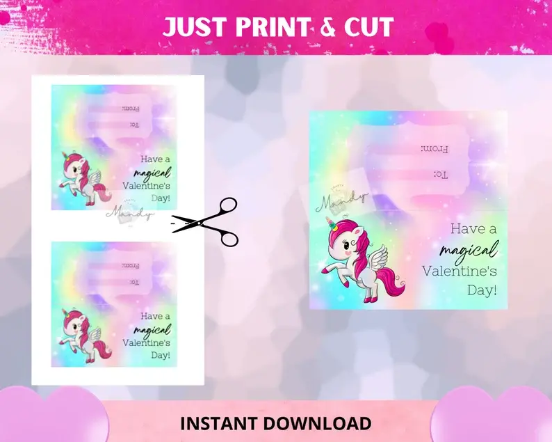 Thumbnail: MAGICAL UNICORN Valentine's Day Treat Bag Topper |Set of 6 | Instant Download
