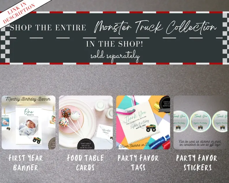 Thumbnail: EDITABLE Monster Truck Birthday Bash WELCOME SIGN, Birthday Sign