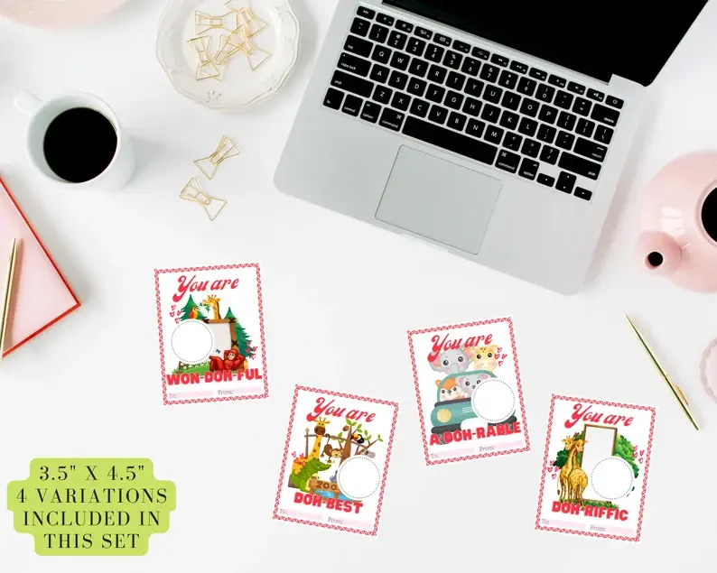 Thumbnail: Printable Valentines Card for Kids, Play Dough Valentine's Day Gift Tag Holder