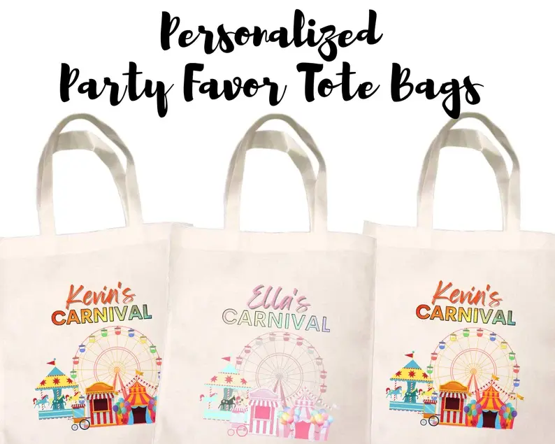 Carnival Birthday | Custom Party Favors | Tote Bags | Reusable Tote Bags