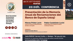 "Presentación de la Memoria Anual de Reclamaciones del Banco de España (2025)." 22/09/26