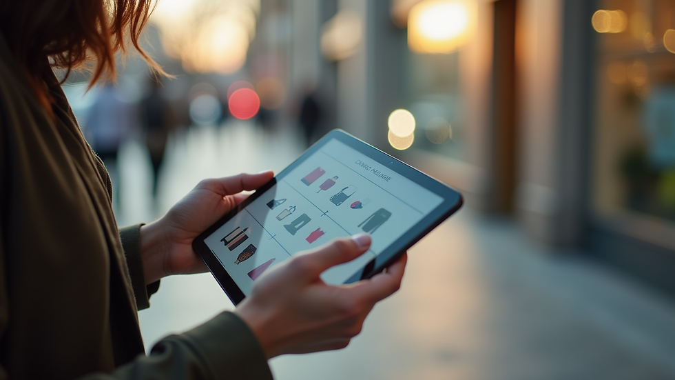 Eye-level view of a person using a tablet with a shopping app open