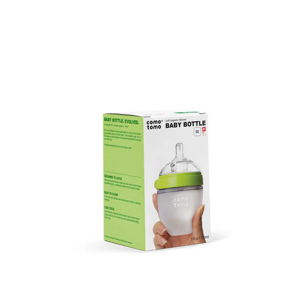 Miniatura: Caja de la mamadera Comotomo 150 ML color verde, vista lateral.