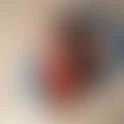 Des Moines, Iowa Newborn Photography - newborn baby swaddled in a red blacket with toes peeking out positioned on a wooden tray against a multi-colored rug and wood floor.