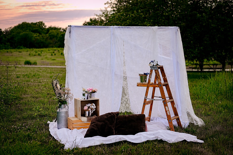 Des Moines family photographer - white sheet mini session with wood, metal, fur, and floral accents