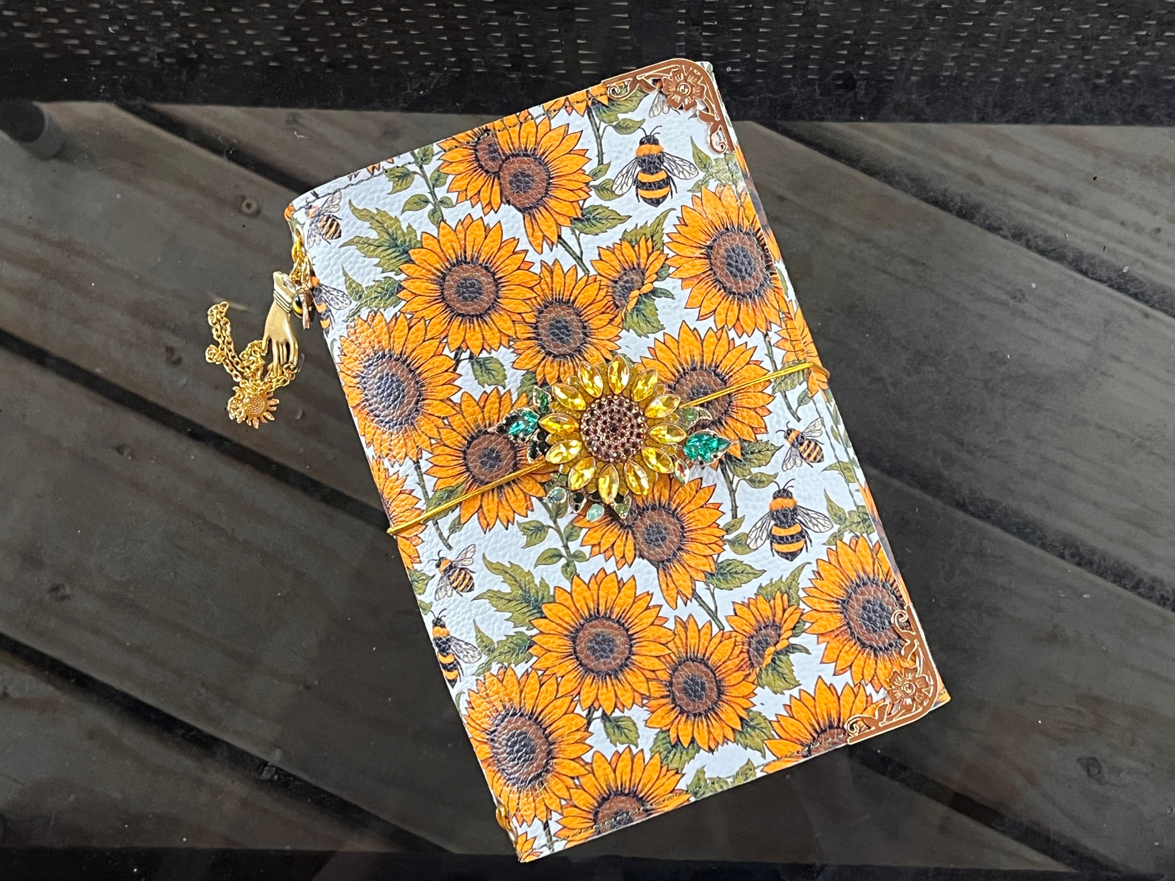 RTS A5 Sunflowers & Bees Leather Journal Set