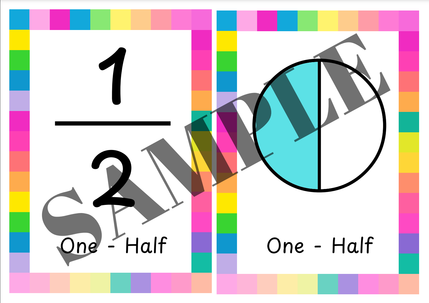 Fraction Flashcards In Color