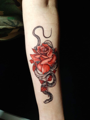 rose snake tattoo maximum color