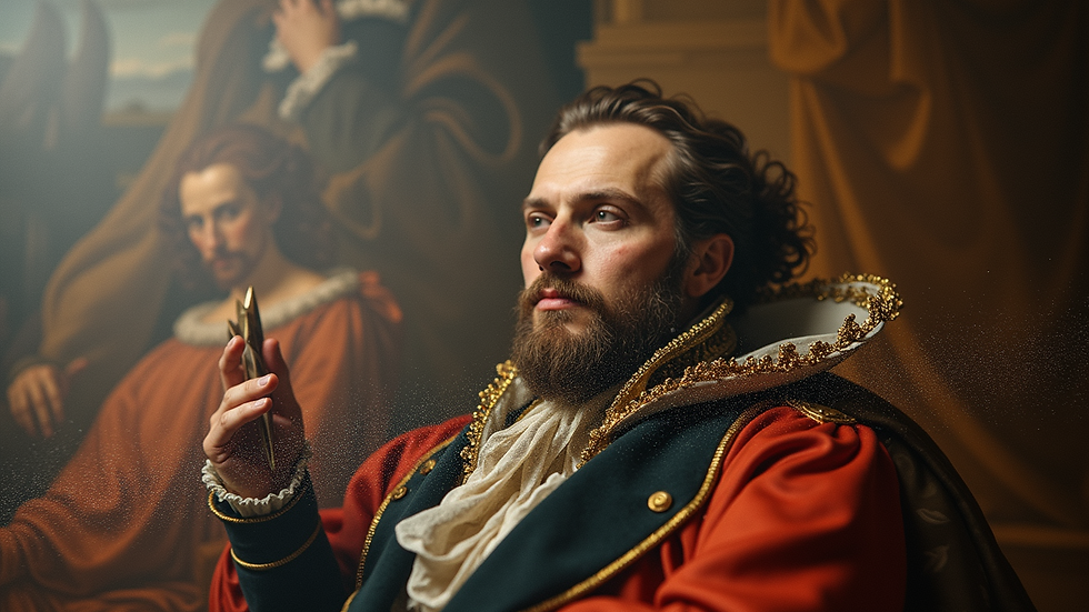 Close-up view of symbolic elements in a contemporary neo-baroque painting