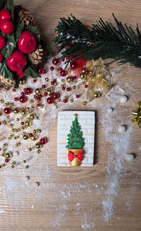Elegant gift box filled with our hand-decorated vanilla and gingerbread Christmas cookies