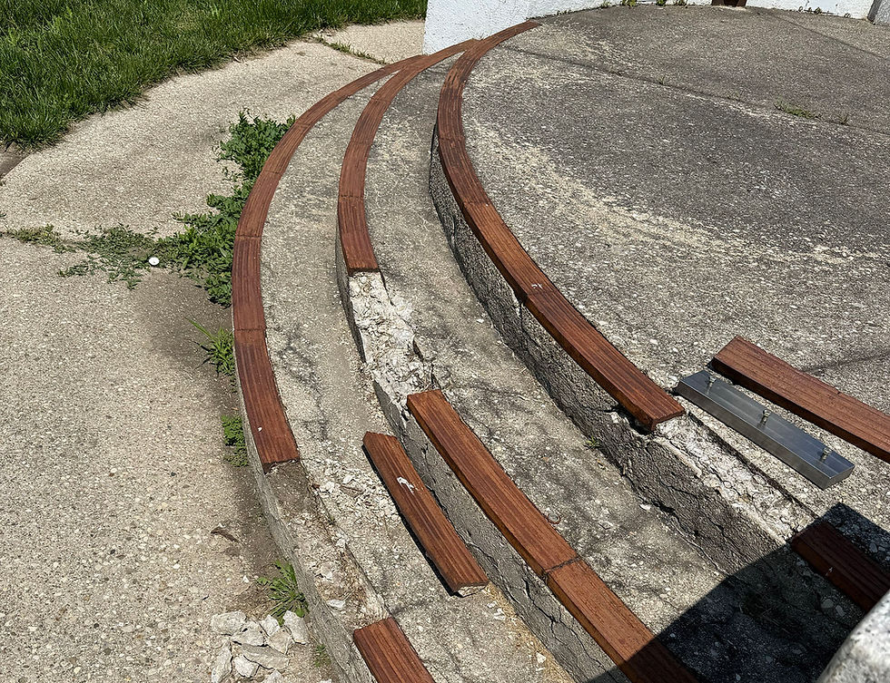 The steps leading up to the Old North Dayton Patriots Memorial before the restoration