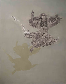 Angelus Novus after Paul Klee 2025 140 x 180 cm Graphite pencil acrylic gouache and oil on canvas