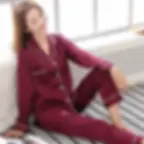 Thumbnail: Solid Color Sleepwear Silk Satin Pajamas Couple Set Long Button-Down Pyjamas
