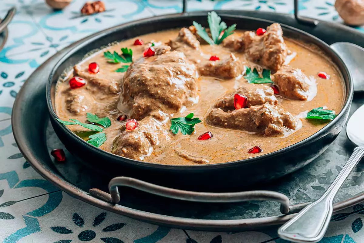 Satsivi, traditional Georgian soup of turkey or chicken with walnut stuffed broth