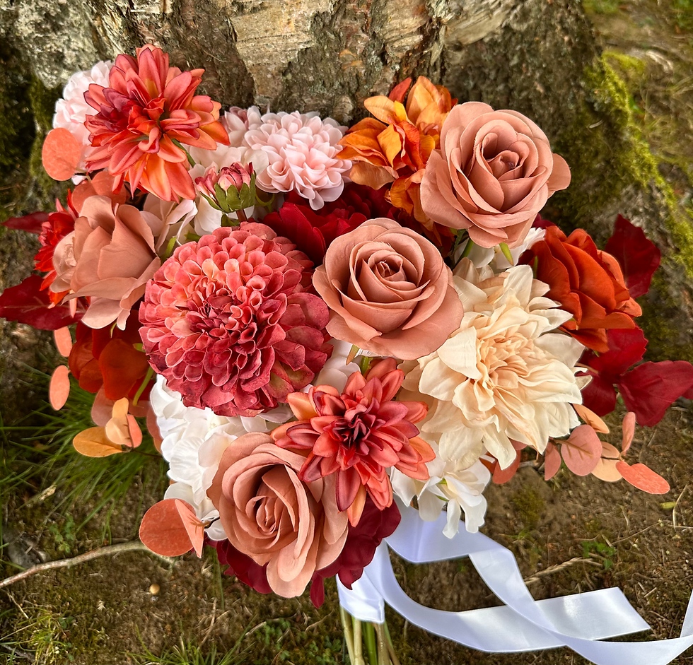 Dusty Pink Roses and burnt orange tones, Bridal Bouquet, Hazelwood Floristry