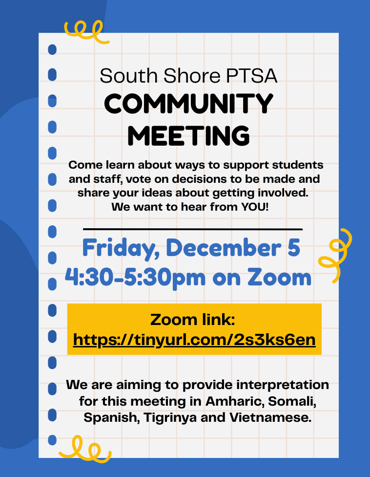PTSA Community Meeting - Friday Dec 5th: 4:30-5:30 on Zoom