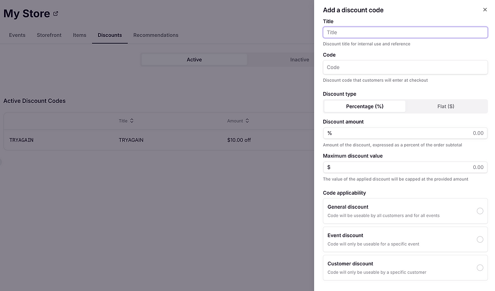 Customize discounts for your customers; you can choose percentage or set amount off, make it exclusive to certain customers and products.