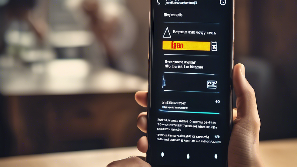 A person holds a smartphone displaying an encryption app with dark mode text. Blurred background suggests a cafe setting.