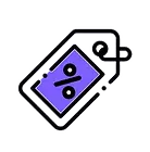 Purple discount tag with percentage symbol