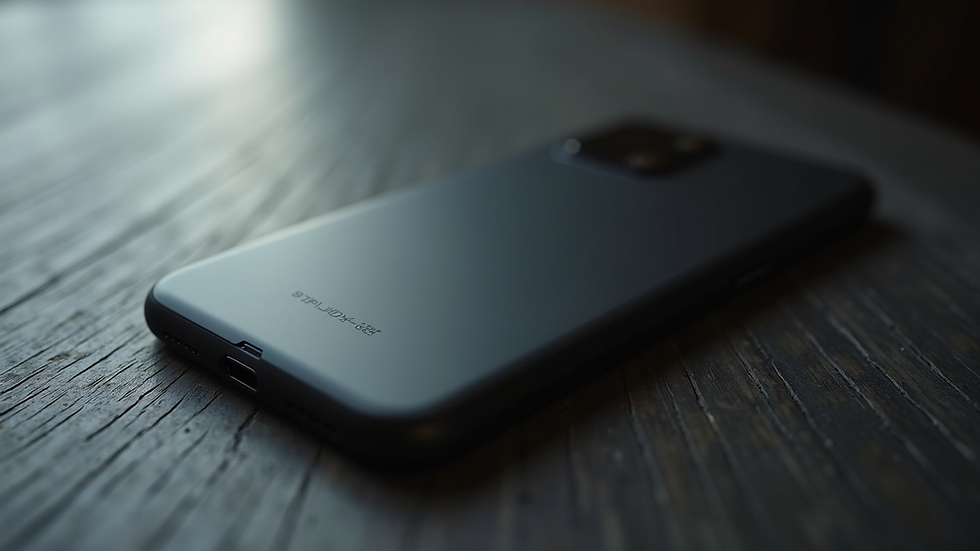 Close-up view of a smartphone with a matte black skin applied