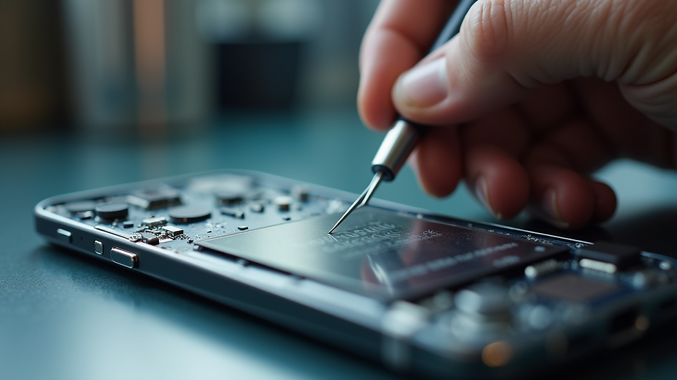 Close-up view of a Samsung smartphone being repaired