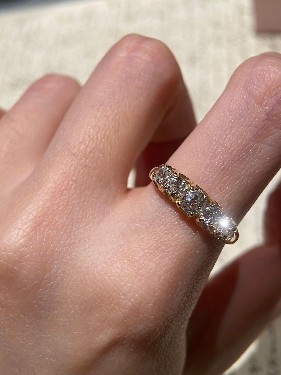 Thumbnail: Victorian 1.2ct Icy Old Mine Cut Diamond Five Stone Ring