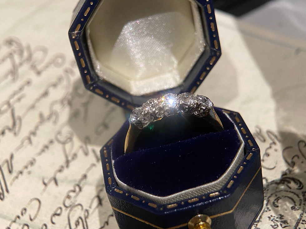 Thumbnail: Victorian Old Mine Cut Diamond Five Stone Ring with Amazing Fire