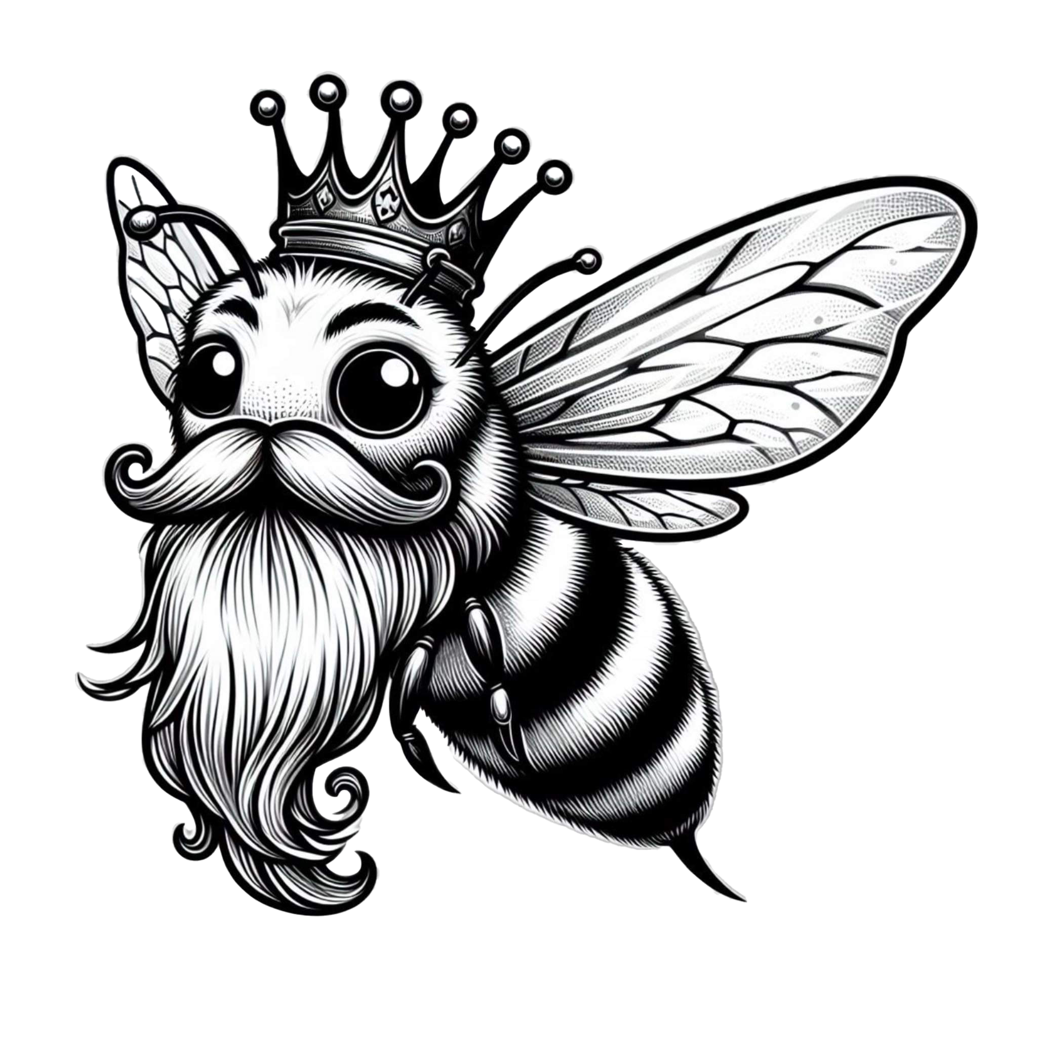 Godbe Leather black and white logo bee with a crown and beard