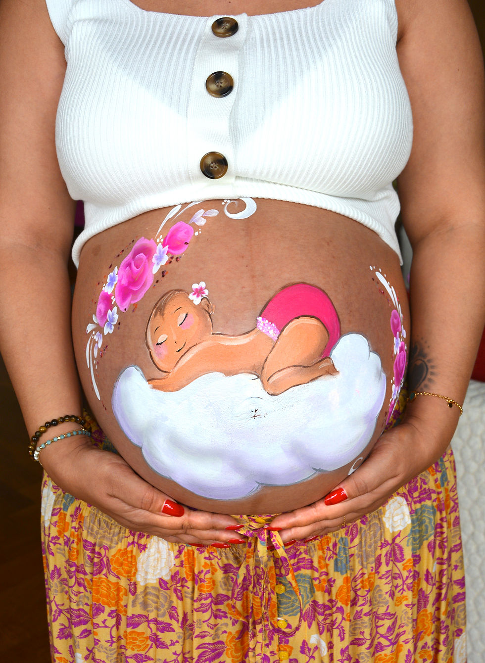 Belly painting bébé nuage