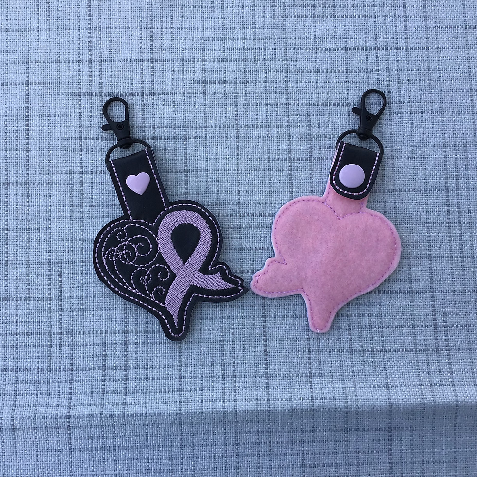 Thumbnail: Pink Ribbon Tote Bag w Embroidered Heart Design and Matching Key Fob