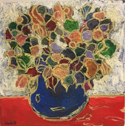 Flowers in their blue vase (Oil on canvas 30x30)