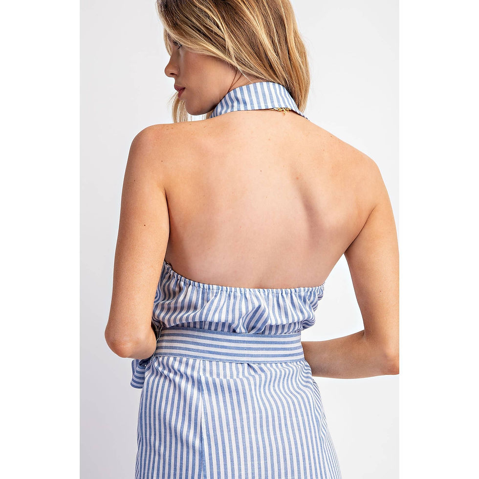 Thumbnail: COTTON STRIPED BELTED SLEEVELESS SHIRT DRESS