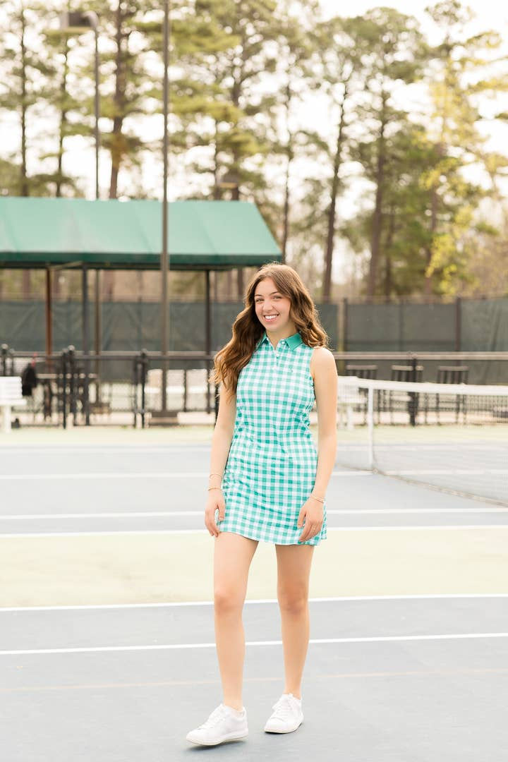 Thumbnail: Sail & Serve Tennis Dress | Green Gingham