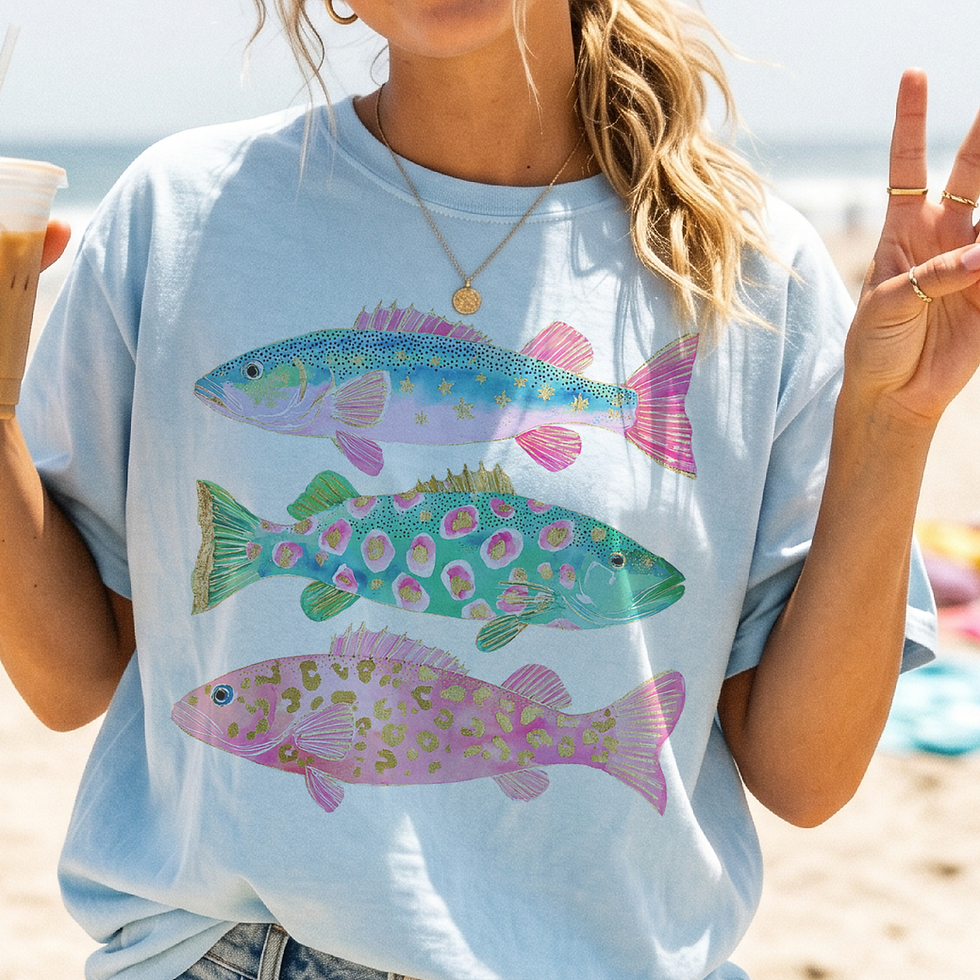 Thumbnail: Coastal Preppy Fish Pink Blue Beach Ocean Club Graphic Tee