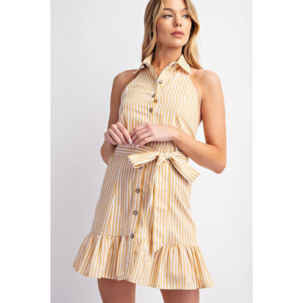 Thumbnail: COTTON STRIPED BELTED SLEEVELESS SHIRT DRESS