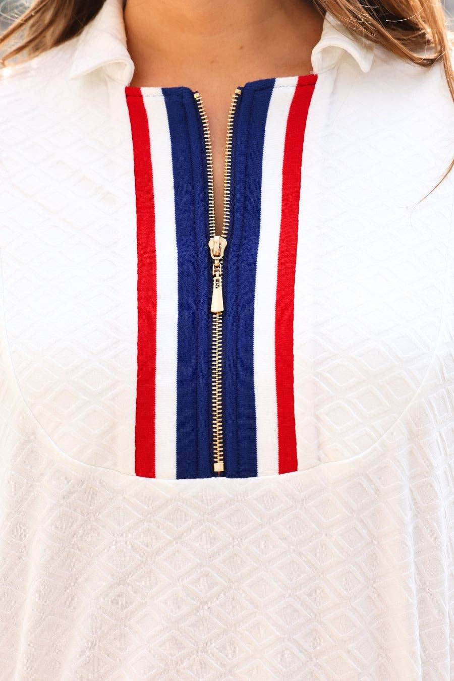 Thumbnail: Ezra Textured Zipper Dress- Americana