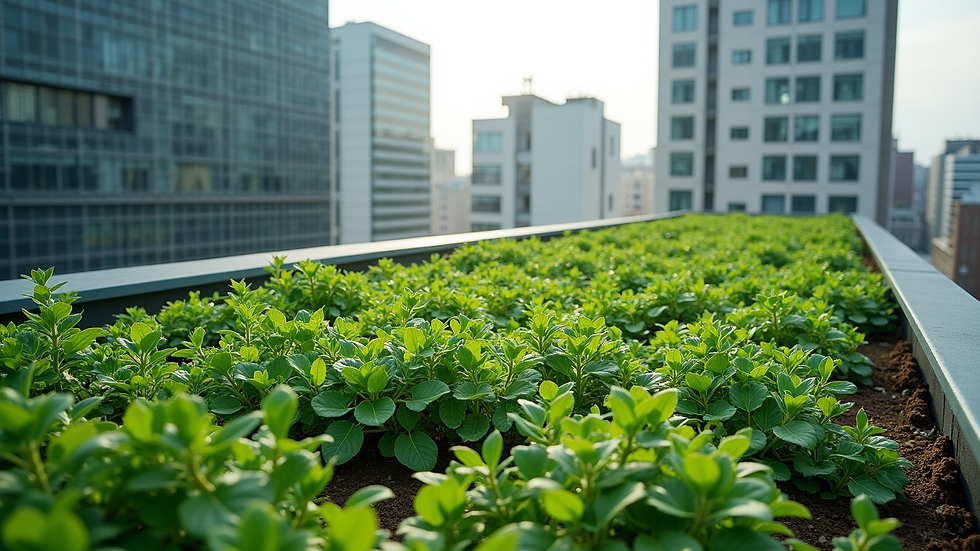High angle view of a green rooftop garden on a commercial building in Kochi
