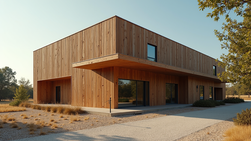 Eye-level view of a commercial building using reclaimed wood